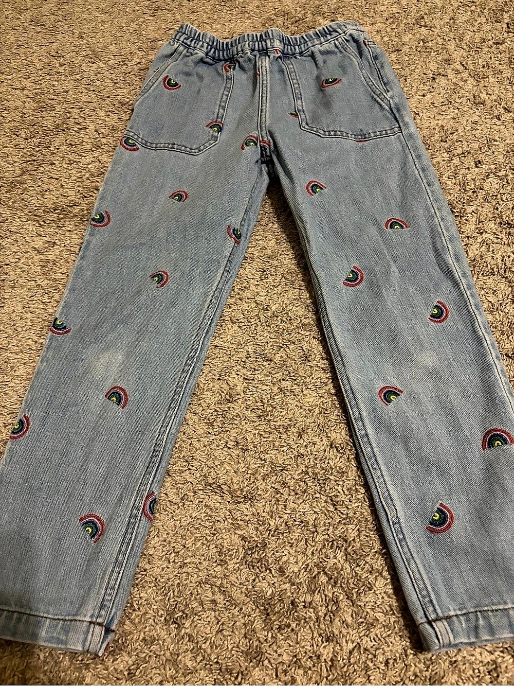 Mini Boden Rainbow Embroidered Jeans Kids Blue Pants